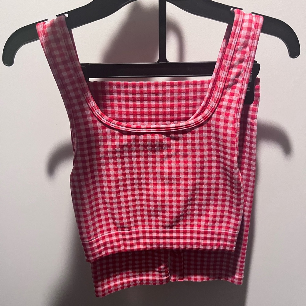 Gingham Checkered Red Crop Top Bike Short Set
